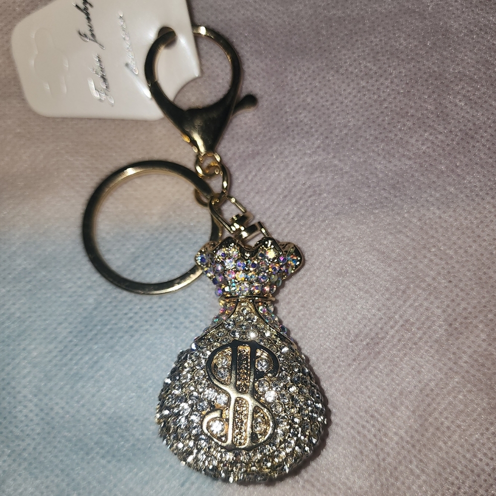 Money bag bling keychain purse charm